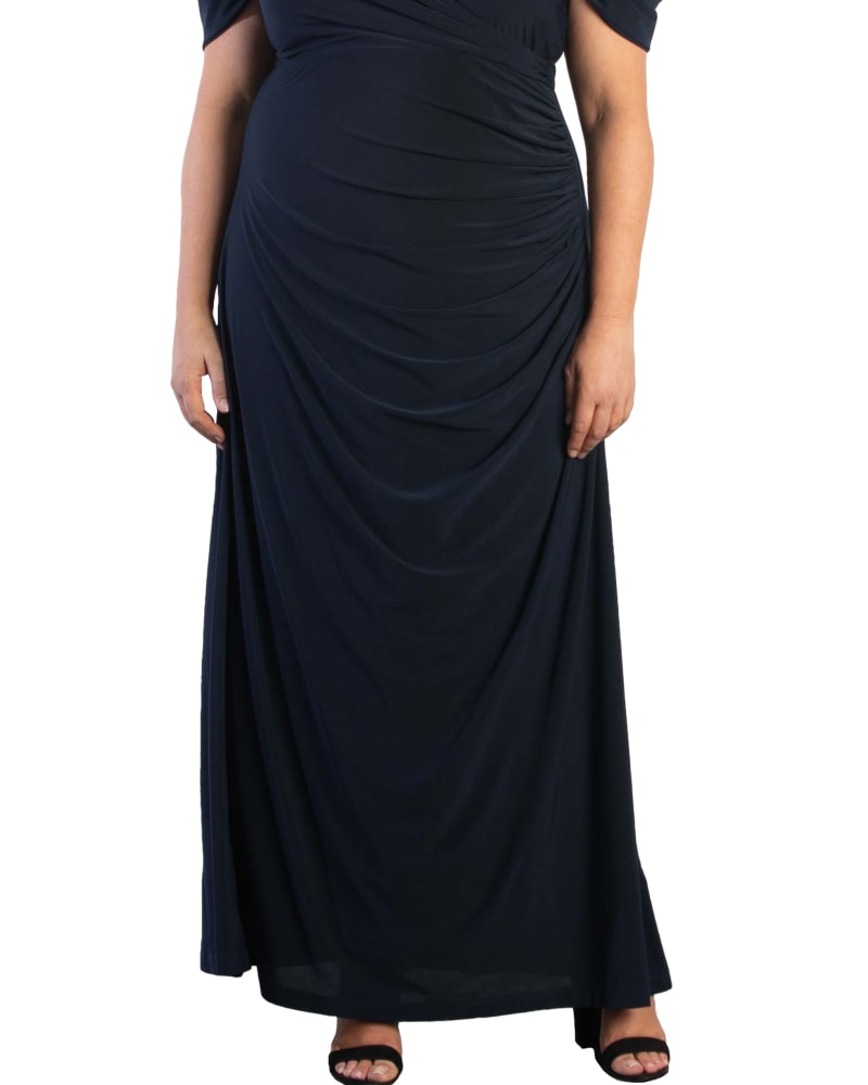 Front of a model wearing a size 2X Gala Glam Evening Gown in NOCTURNAL NAVY by Kiyonna. | dia_product_style_image_id:216118